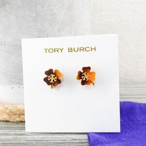 Tory Burch Resin Clover Stud Earrings Tortoise Brown